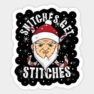 Funny Snitches Get Stitches Santa Elf Xmas Hat Humor Matching Sticker